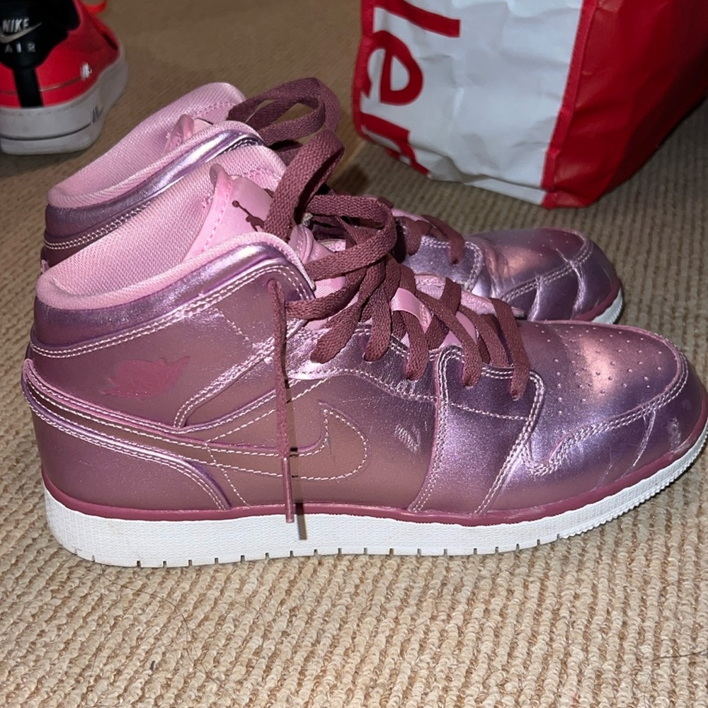 metallic pink jordan high tops